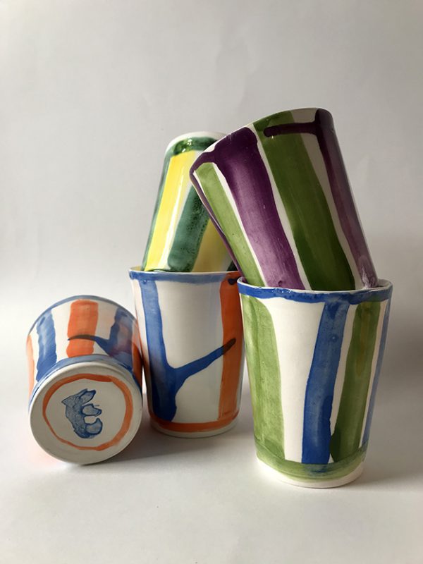 Cup ceramic blue an orange